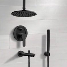 Black Tub and Shower Faucet Set with Handheld and Ceiling Shower Head